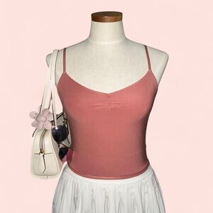Aerie SMOOTHEZ Ruched Cropped Cami Size L in Blush Pink/Dusty Rose